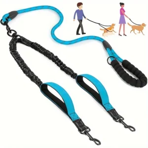 Reflective Double Dog Leash 360 Swivel Bungee Dual Handle Control