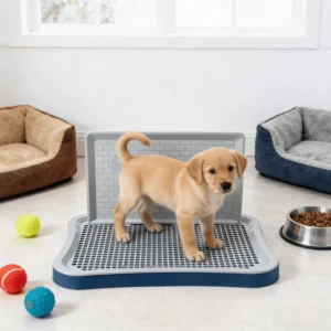 Dog Pee Pad Tray with Grid Surface Splash Guard and Wall Column