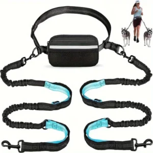 Hands Free Dog Running Leash Elastic Bungee Double Handle Control