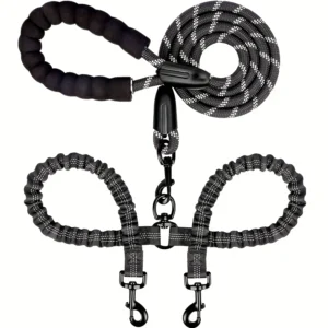 Reflective Double Dog Leash Bungee 360 Swivel Anti Tangle Lead